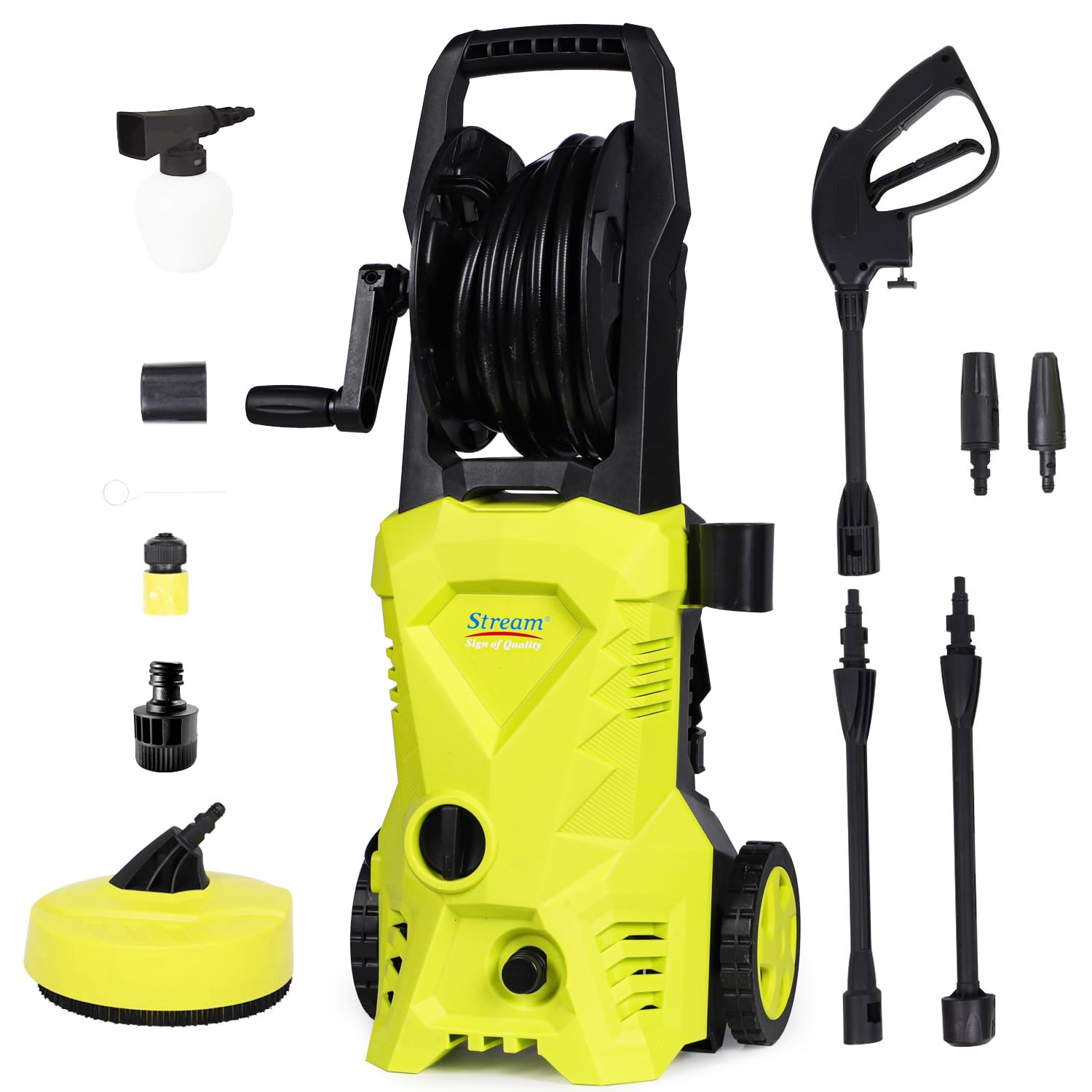 Stream Pressure Washers Jet Washer for Patio, 135Bar 1650W 420L/H Portable Power Washers with Brush, Electric High Power Washer Car Washing Machine, Garden Cleaning Machine for Driveway