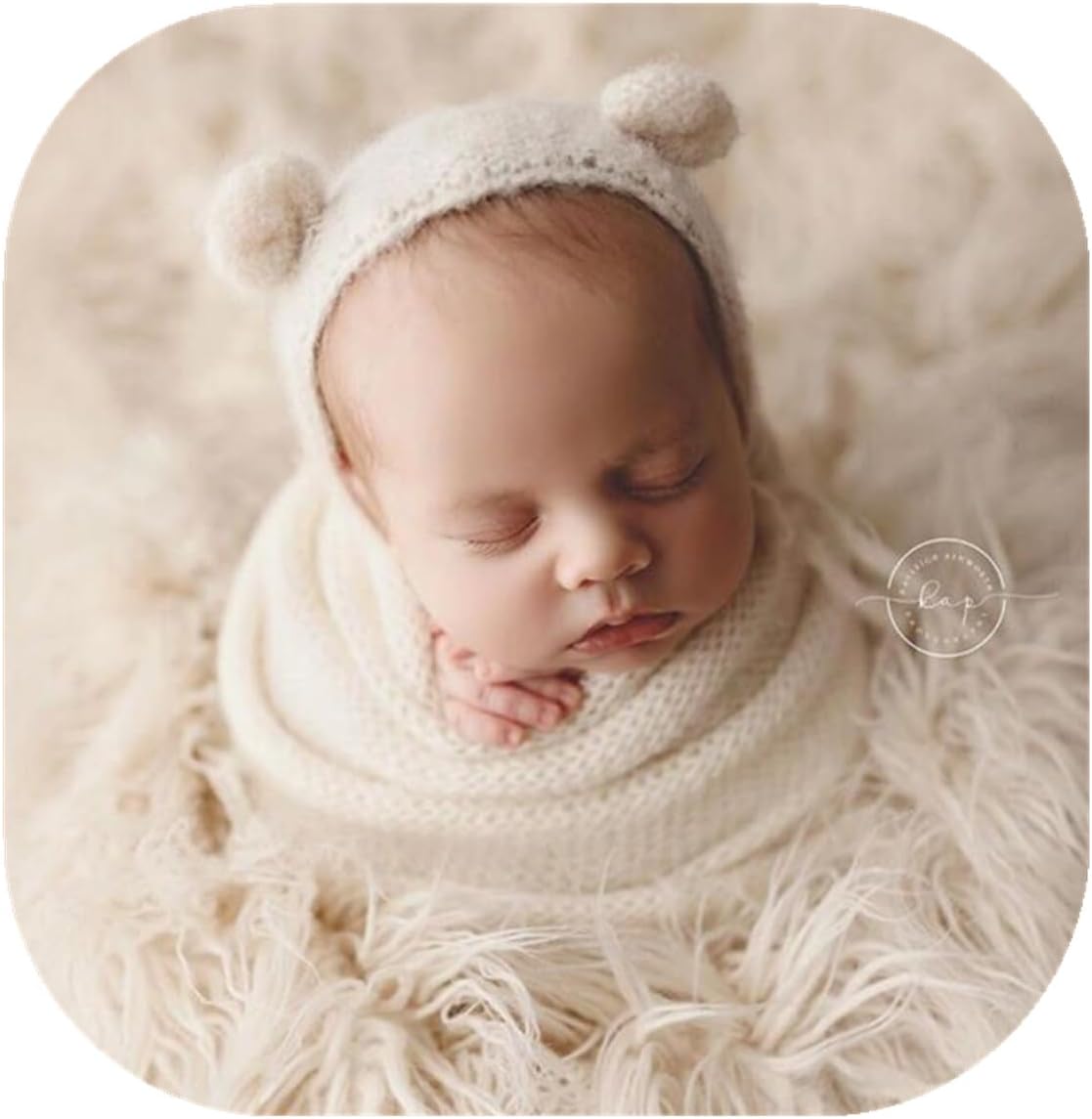 Newborn Photography Props Handmade Bear Hat Wrap Set for Baby Boys Girls Photoshoot Knitted Bonnet Blanket Photo