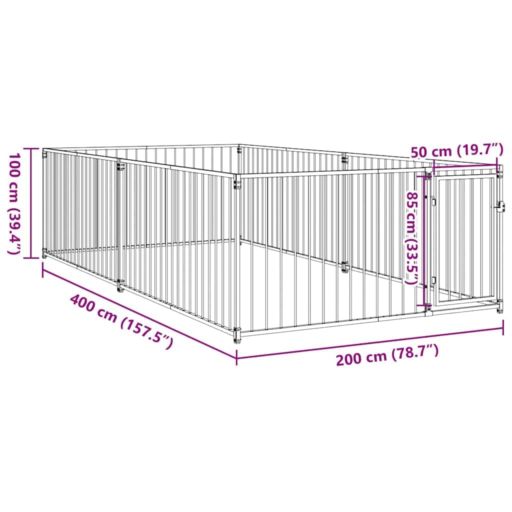 Recinto per Cani in Acciaio 200x400x100 cm Argento