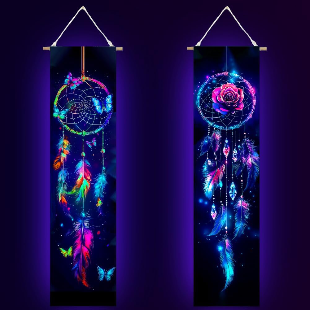 ACRNIGHEET Pack of 2 Tapestry Mushroom Blacklight Tapestry UV Reactive Poster Black Light Tapestries Mushroom Aesthetic Room Hanging Backdrop for Bedroom Home Decoration