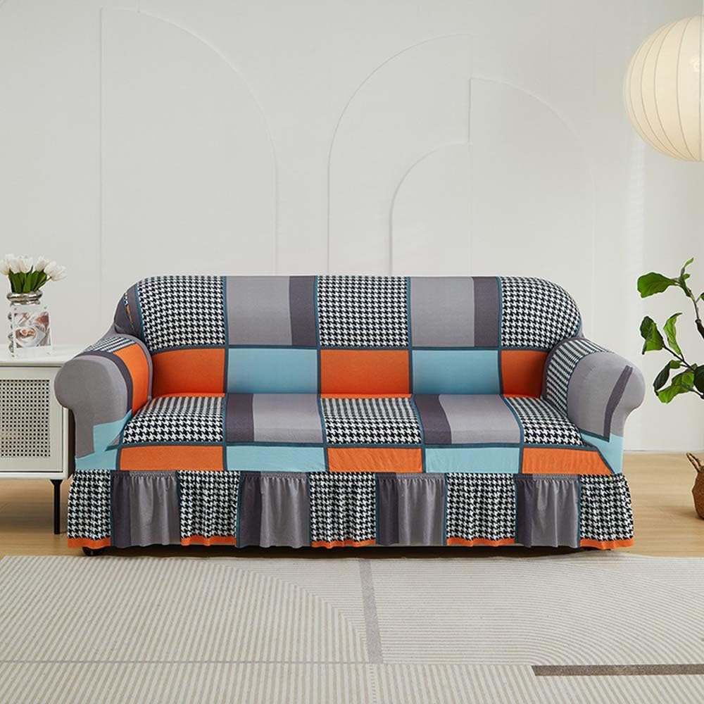 SDYdsgE sofa cover， Stretchy Sofa Slipcover with Non Slip Spandex Fabric for 1 4 Seater Couch Stylish Skirt Design(B,2 Seater/57 72in)