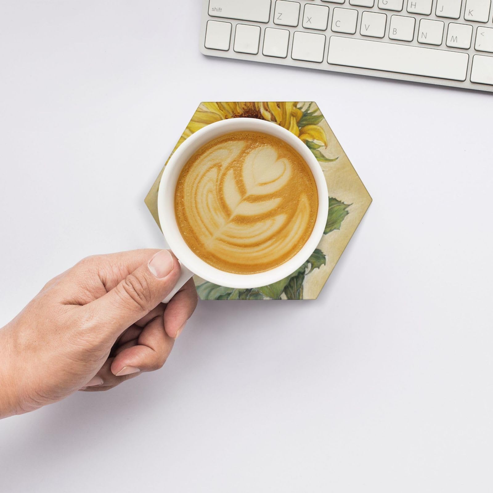 Set di 6 sottobicchieri decorativi in ceramica con stampa di girasole