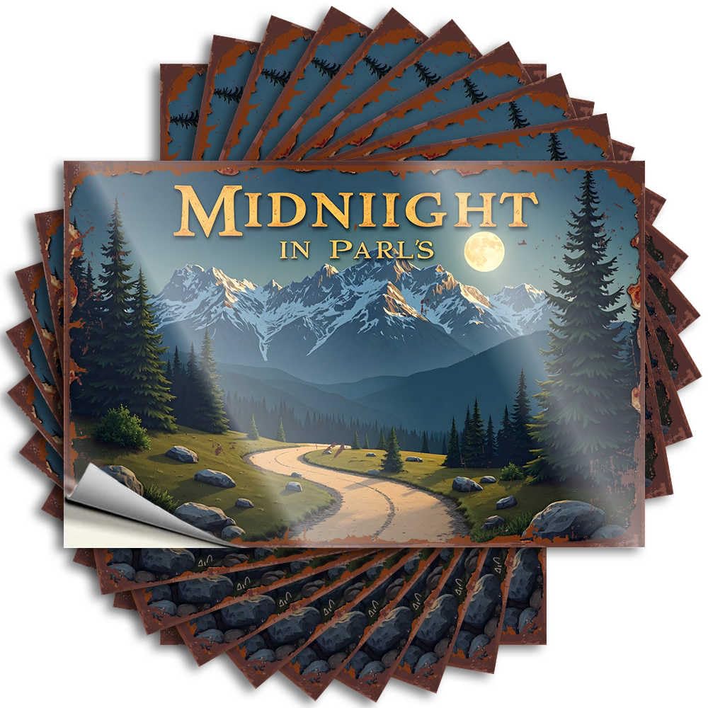 Midnight in Parll's: A Serene Mountain Journey Under The Full Moo Men Stuff Punk - Saying Bumper Waterproof Decal(6X9CM)