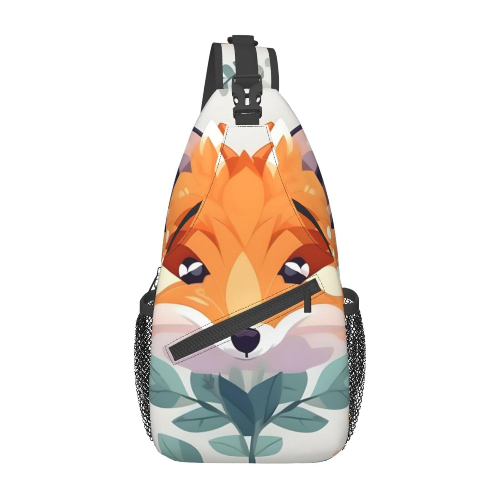 FRESQA Purple Black Goth Spooky Chest Bag Diagonally Sling Backpack Women Travel By Multifunctional Outdoor Sports Daypack, Cute Animal Fox Flower, One Size