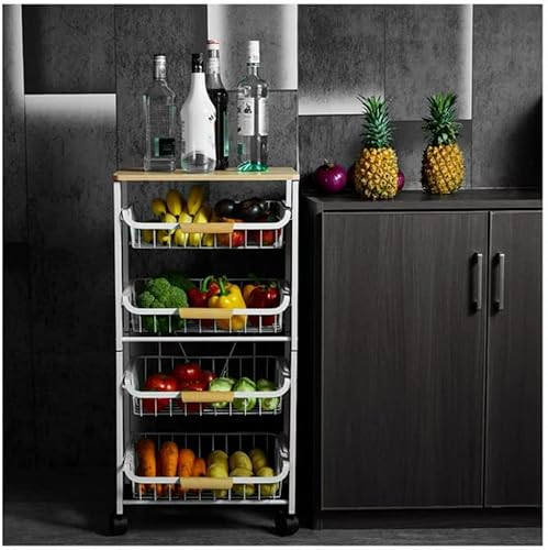Carrito rodante de 5 niveles con cestas de almacenamiento, carrito de cocina de metal con ruedas