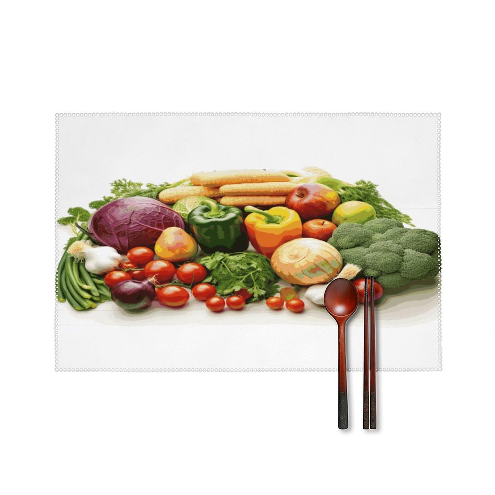 Fekiloot Style Fresh Vegetables And Fruits Placemats Set Of 6,Table Mat
