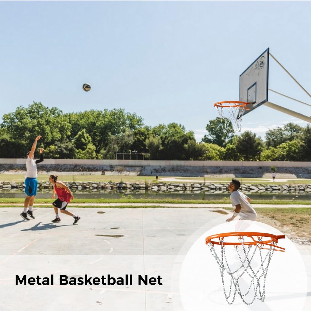 Rostbeständiges Basketballnetz mit Stahlkette, 12 Haken, Metallnetz, robustes Outdoor-Basketball-Zubehör