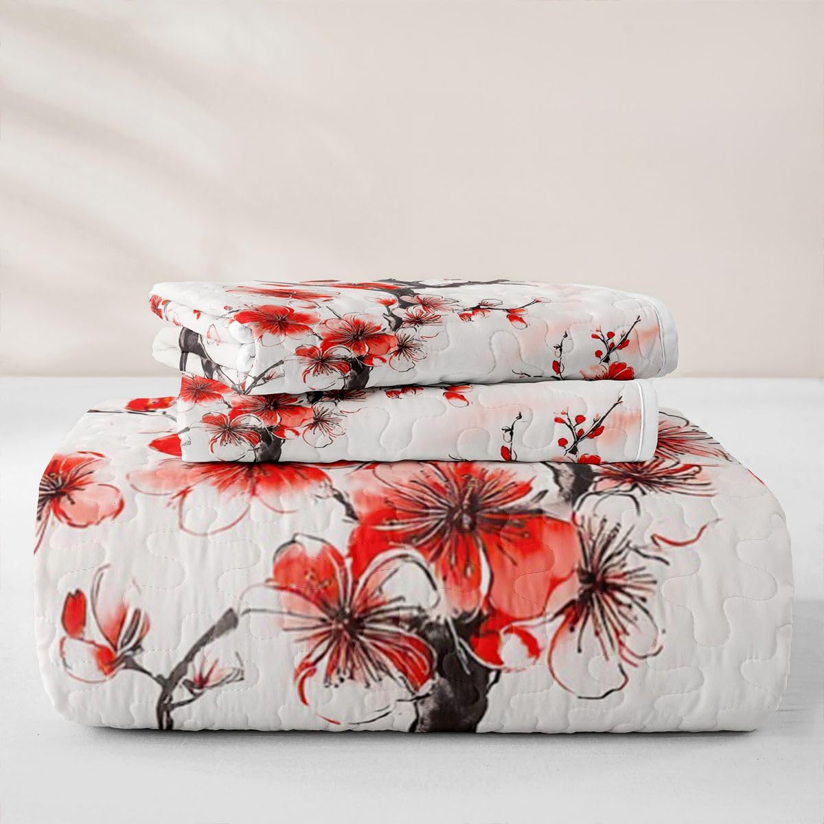 Homewish Set di biancheria da letto matrimoniale trapuntato con fiori di