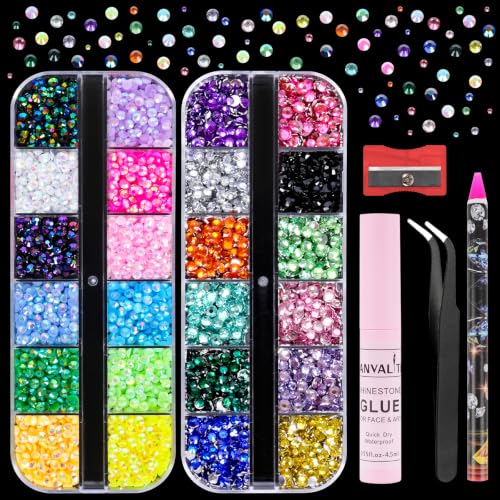 Image of Canvalite Rhinestones for Face Colorful Face Gems Jewels AB & Clear Eye Hair Nail Gems with Quick Dry Makeup Glue, 1 Rhinestones Picker Wax Pen, 1 Tweezers for Nail Art Makeup