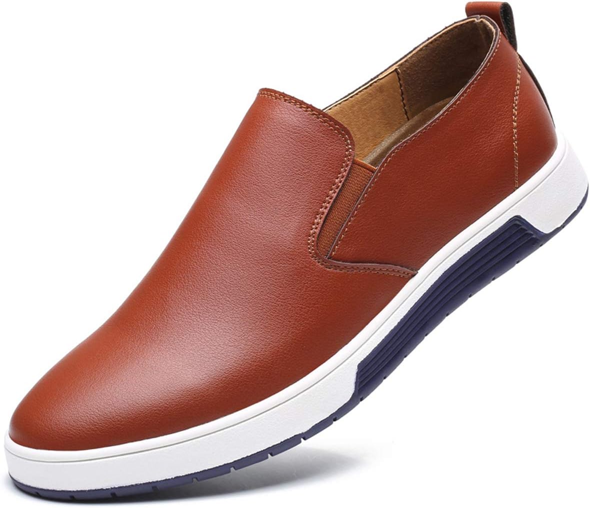 Santimon Men's Slip on Loafers British Style Breathable Flat Dress Shoes Fashion Sneakers Brown 5.5 US