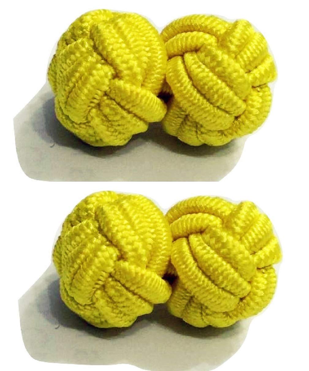 L&L® Men's Premium Plain Knitted Knot Cufflinks Wedding Casual Business Suit (Yellow)