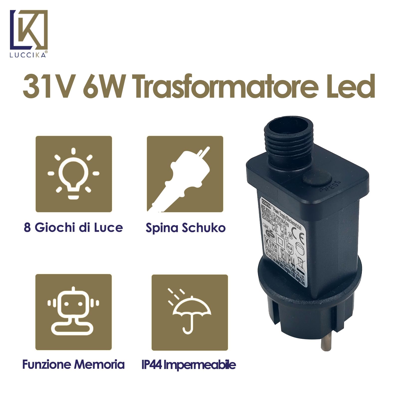 Alimentation électrique 31V DC étanche IP44 - Pour Guirlandes LED (500 Lumières Max) - 8 Modes, Bouton - Chine