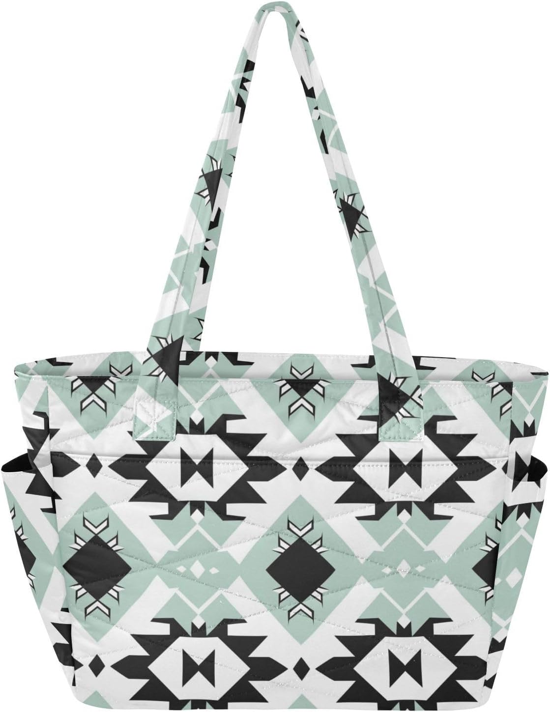 Black and White Illustration Design Aztec Mint Utility Tote Bag Gym Bag for Work with Reinforced Bottom bolso de hombro