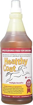 HealthyCoat Horse Supplement 32 oz All-Natural Omega 3 & 6 Feed Top-Dress for Shiny Coat, Healthy Skin, Hooves & Joints Fortified with Biotin, B12, Lecithin & Vitamin E Apple Flavor