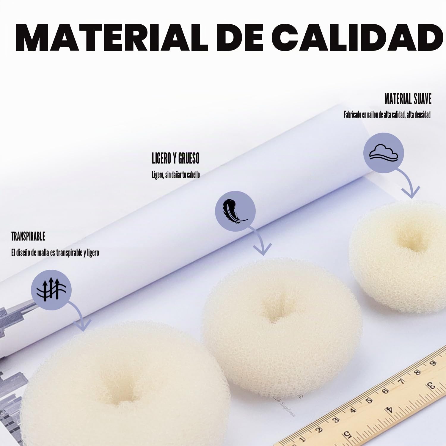 CORTNEY Donut Moño Kit, 6 Piezas Beige Donut Moño de Pelo, 30 Piezas de Horquillas Dorado en Forma de U, Accesorios de Peinado, para Mujeres Niñas, Bailarinas de Ballet para Hacer Moños