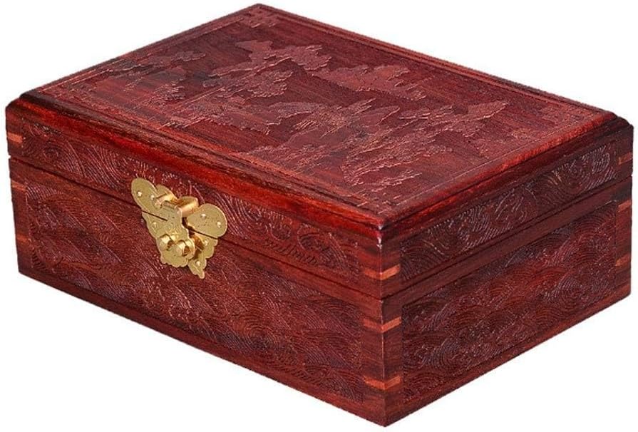Gift for Women Jewelry Boxes Jewelry Box Wooden Retro Jewellery Chest with Carved Pattern Chinese Style (One Color)