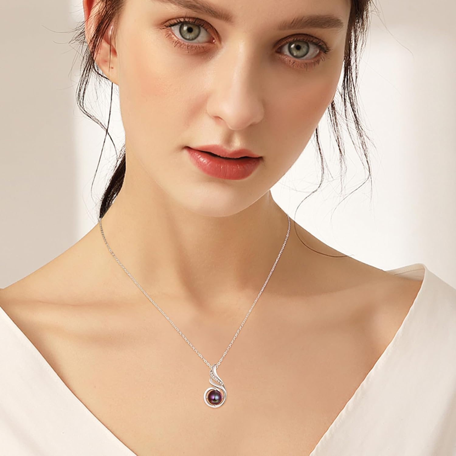 TANGPOET Single White/Black Pearls Pendant Necklaces for Women 925 Sterling Silver 8mm Simulated Pearl Necklace Jewelry Mother's Day Birthday Gifts for Her Mom with 18"+2" Chain - Image 5