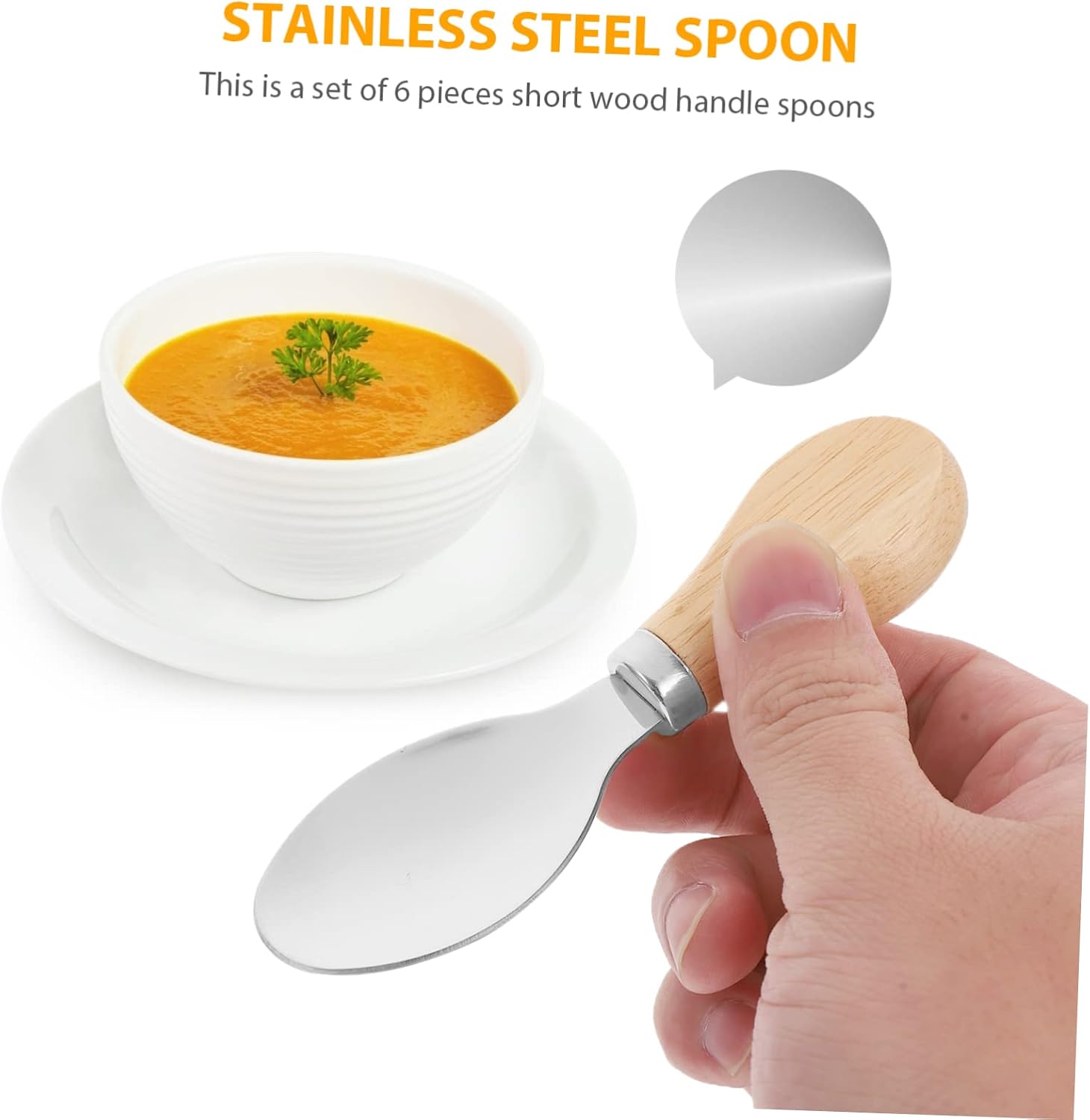 6Pcs Stainless Steel Wooden Handle Butter Spoons for Kitchen Use