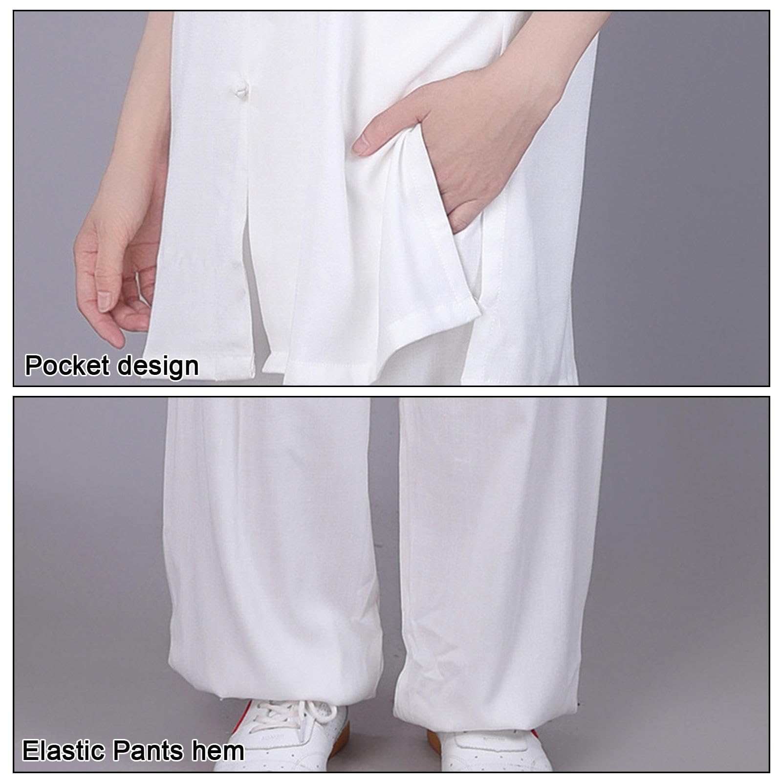 Uniforme de Tai Chi para Mujer, Traje Tradicional Chino de Kung Fu, Ropa de Artes Marciales de Manga Corta para Meditación Zen, Wing Chun/Uso Diario en Casa,Rosered-L