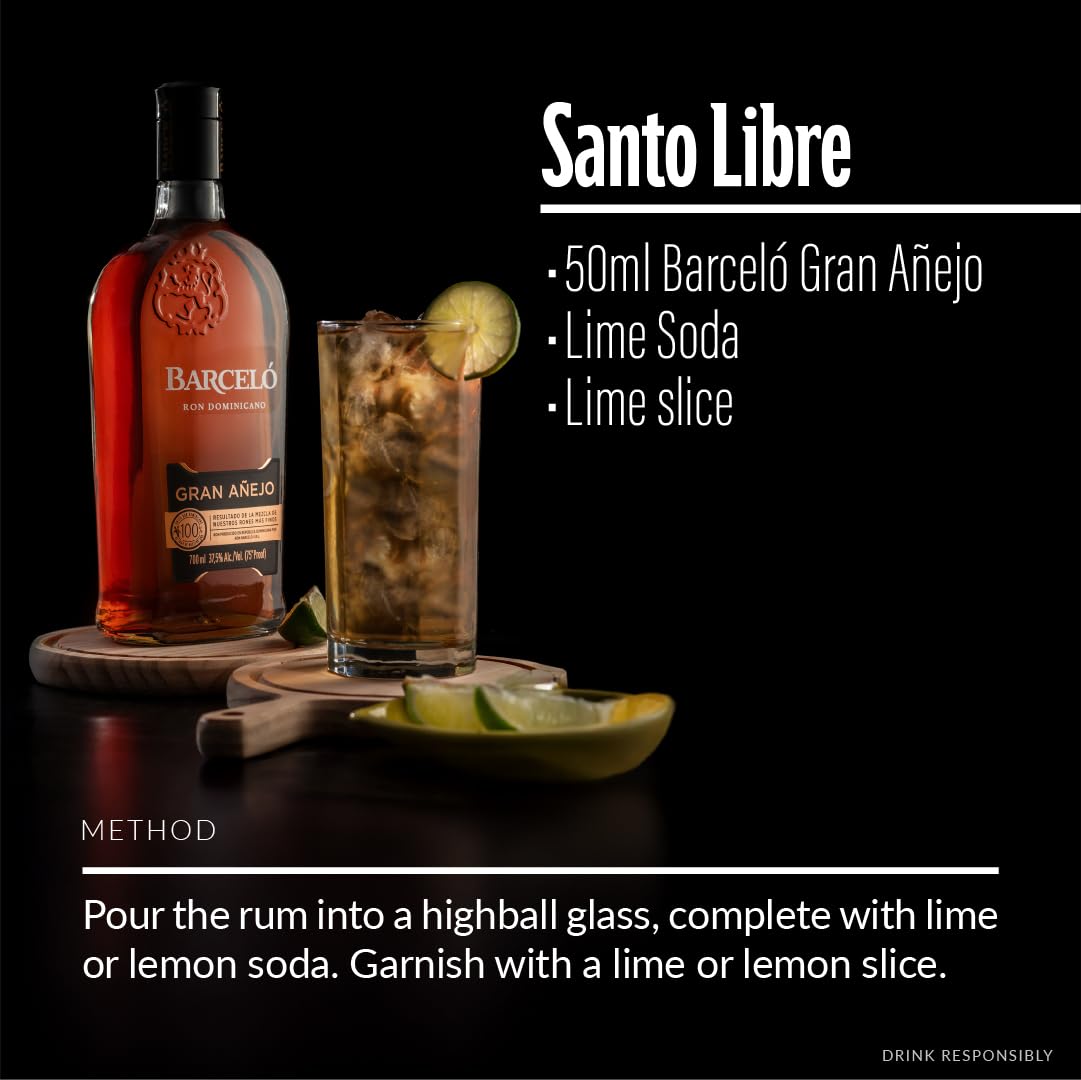 Ron Barceló Gran Añejo – Bottiglia da 700ml di Rum Ambrato, Invecchiato Fino a 6 Anni in Barrique di Rovere Ex Bourbon, Rum Dominicano da 100% Succo di Canna da Zucchero, Per Cocktail di Alto Livello