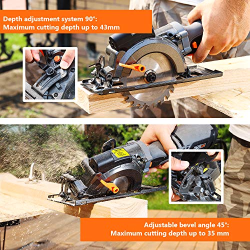 TACKLIFE Circular Saw with Metal Handle, 6 Blades(4-3/4