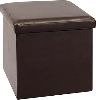 Folding Ottoman Storage Boxes with Lids Foot Rest Stool Storage Cube Footstools for Living Room,Brown,PU Leather,40x40x40cm