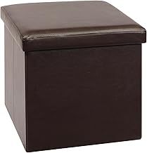 Bonlife Folding Ottoman Storage Boxes with Lids Foot Rest Stool Storage Cube Footstools for Living Room,Brown,PU Leather,40x40x40cm
