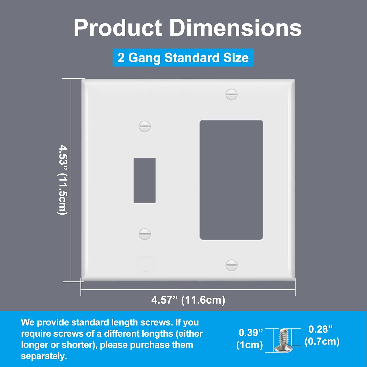 [2 Pack] BESTTEN 2-Gang Combination Wall Plate, 1-Decor/1-Toggle Outlet and Switch Cover, Standard Size, UL Listed, White
