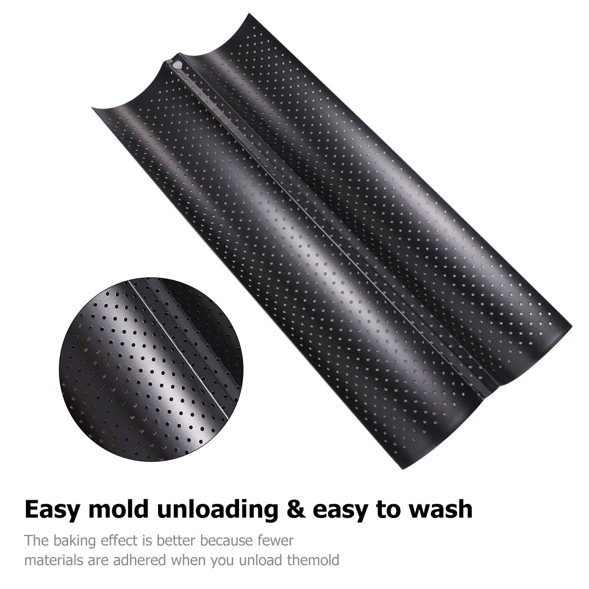 Plaque à Baguettes 2 Moules, Moule Pain Français Perforé et Antiadhésif, Gouttière de Cuisson Vague pour Mini Baguette Maison, Accessoire de Boulangerie Noir Tôle Acier