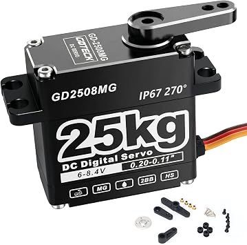 GOTECK 25KG Digital Servo,Large Torque 8.4V Full Metal Gear IP67 Waterproof Steering Servo with 25T Servo Horn for 1/8 1/10 1/12 RC Crawler Car,Robot,Boat,Truck Robot Parts 25KG8.4V-270