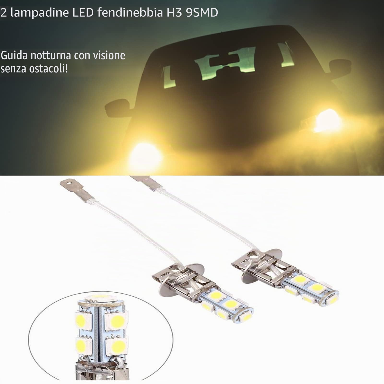 2PZ Lampadina Fendinebbia H3 5050 Bianco 9SMD LED Xenon DC 12V Fendinebbia Lampada LED Auto Lampadina Fendinebbia Alta Luminosità 6500K~7000K Lampadine Fendinebbia per Auto