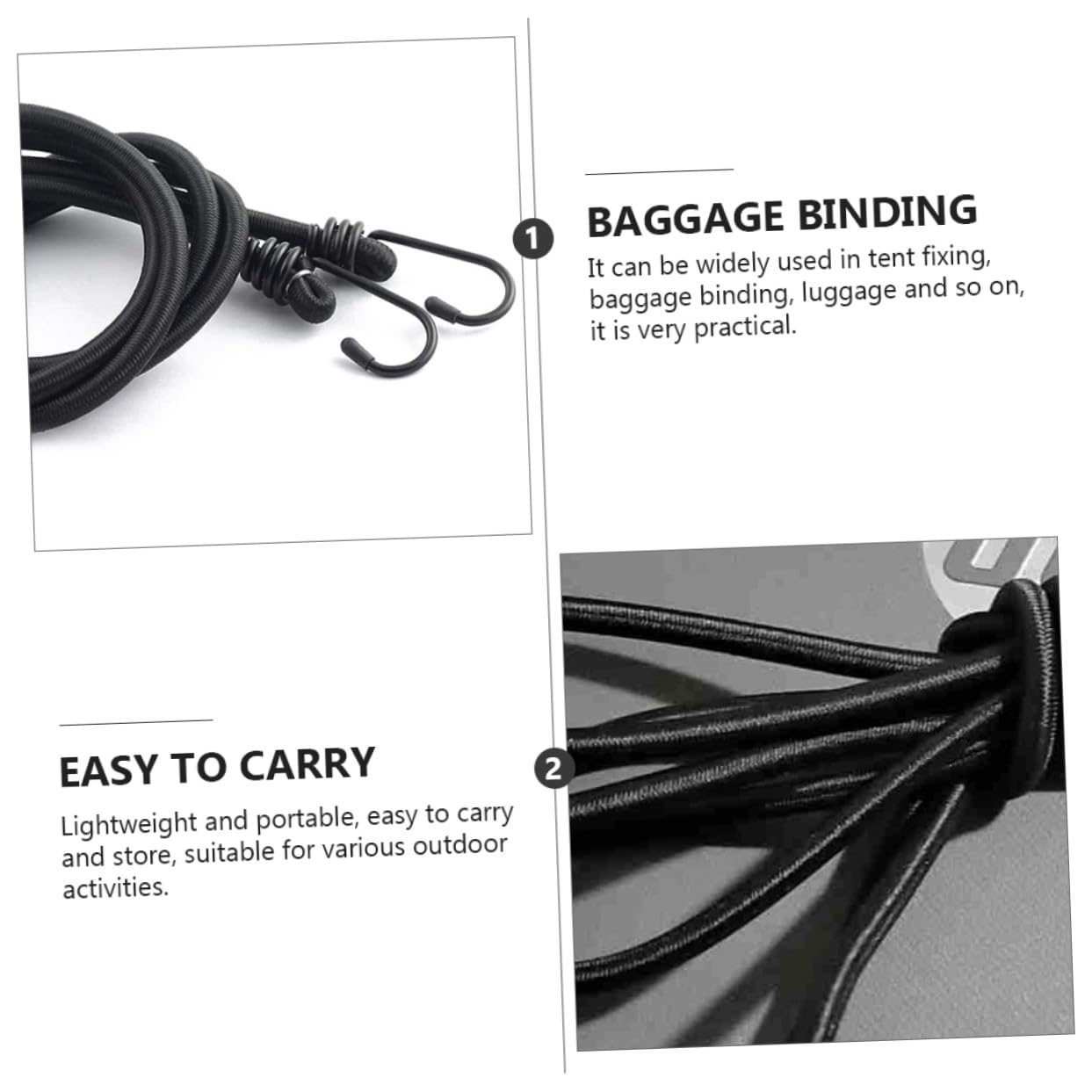 Didiseaon 4pezzi Cordine Elastica Gancio Corda Elastica Resiliente per Fissaggio di Tende e Legare Bagagli Leggero e Portatile Materiale di Poliestere