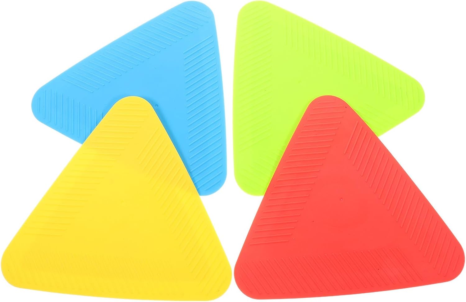 Toyvian 4pcs Triangular Field Marking Discs 4 Inch TPE Flat Cones | Quick Setup, Stackable Holefree Design, Lightweight Outdoor Training Tools