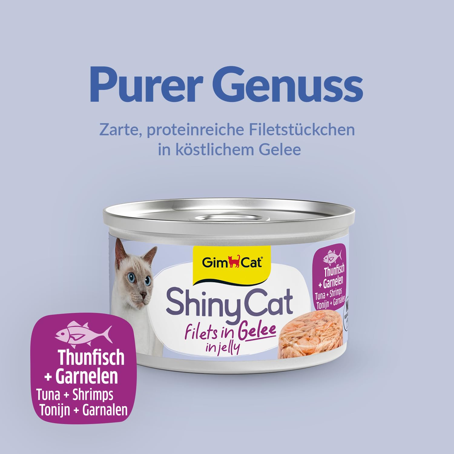 GimCat ShinyCat in Jelly z tuńczykiem i krewetkami - Mokra karma dla kotów z rybą i tauryną - 48 puszek (48 × 70 g)