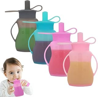 Silicone Reusable Baby Food Pouches, Storage for Homemade Purees, for Applesauce, Yogurt, Smoothies, BPA-Free Silicone Reusable Pouch Toddler, Dishwasher, Freezer, Microwave Safe (Grey)