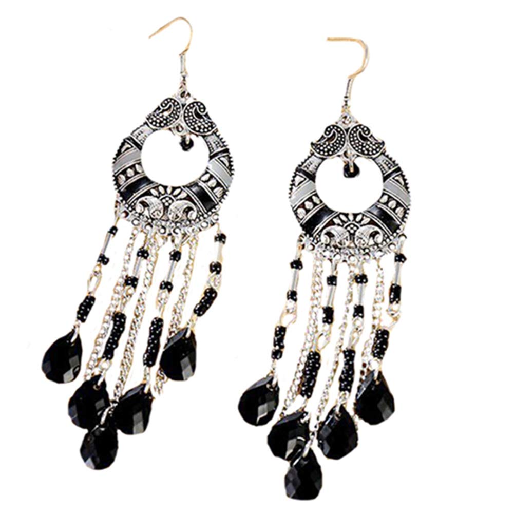LGXHBohemian Retro Long Dangle Earrings Handmade Bead Ethnic Tassell Water Drop Earrings For Women Girl