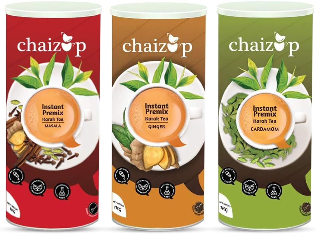 Chaizup Premium 1 Min Instant Assorted Tea Pack - 1kg Cans (Pack of 3) | Cardamom, Ginger, Masala Flavours | Approx. 214 Servings | 3kg