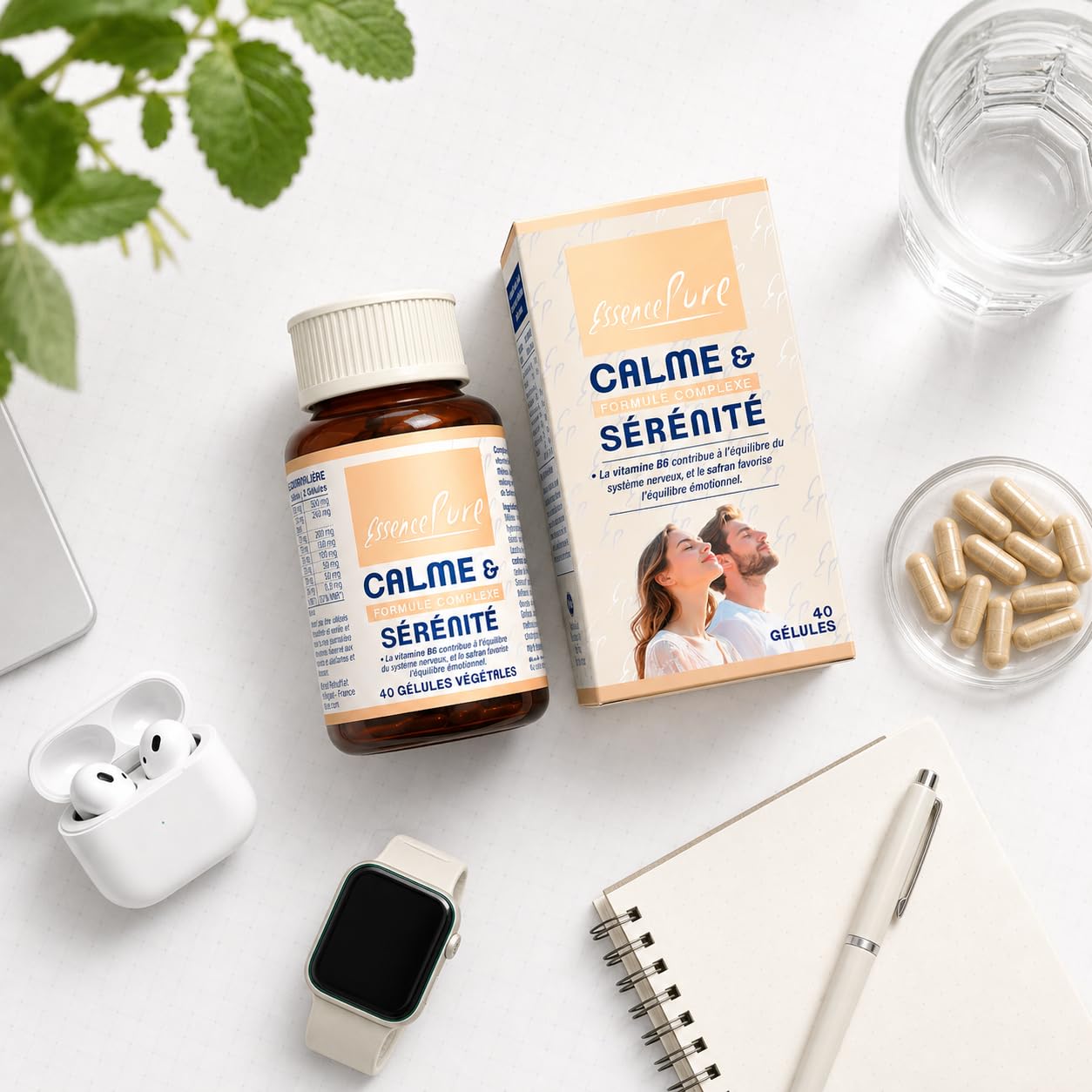 Calme & Sérénité | Ashwagandha + Safran + Griffonia 5-HTP + Rhodiola + Mélisse - Stress Anxiété Angoisse | 40 Gélules Végétales - Essence Pure Api-Nature