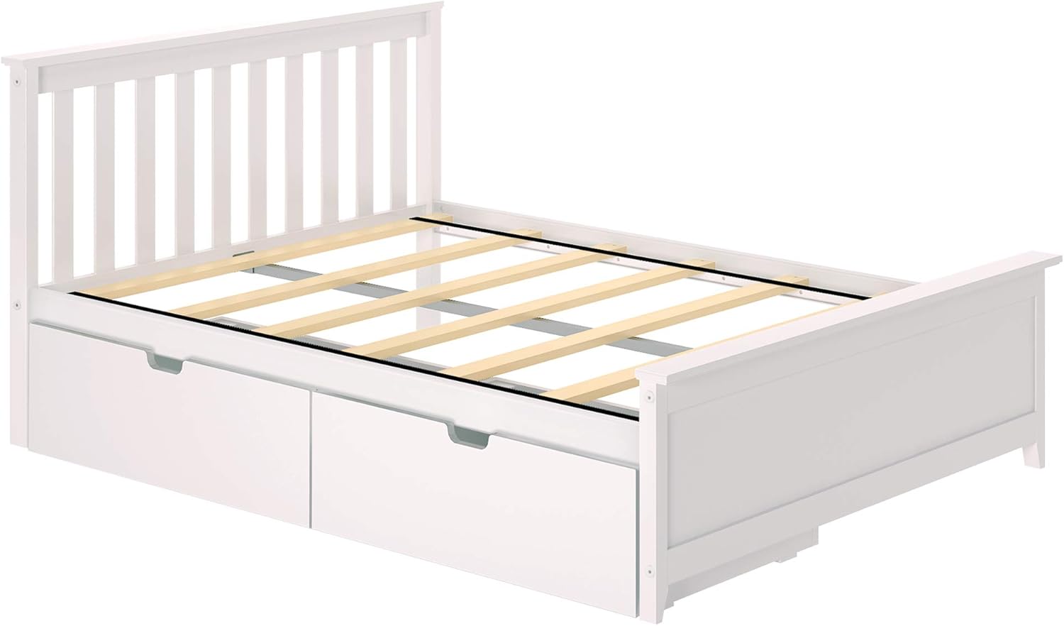 Max & Lily Full Bed, Bed Frame with Headboard For Kids with Storage Drawers, Slatted, White