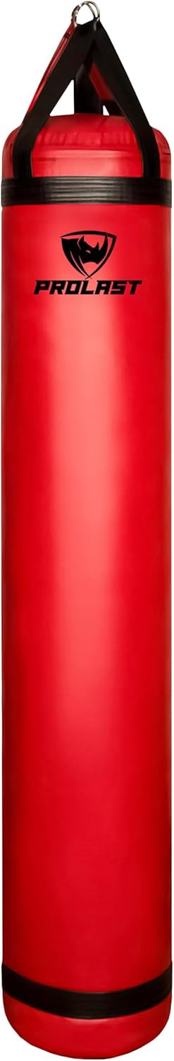PROLAST Heavy Punching Kicking Bag for Adults, Boxing, MMA, Martial Arts, Muay Thai, Strength Training Equipment, Filled, 6ft, 150 lbs, Rhino Logo, Red and Black