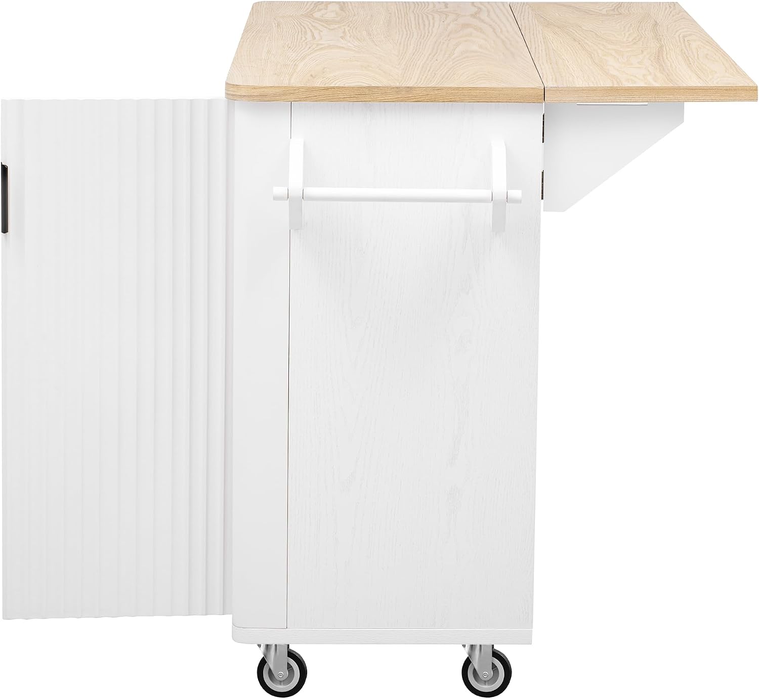 Merax 51" Kitchen Island on Wheels, Rolling Kitchen Island with Drop Leaf, Internal Storage Rack, Towel Rack for Dining Room House Bar, White