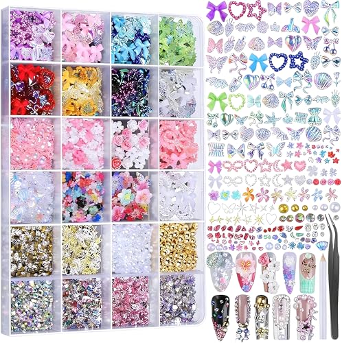 4000+ Pcs Nail Charms and Gems Bulk with Tweezers & Wax Pen - 3D Nail Art Rhinestones Jewels & Charm Kit for DIY Nail Design Accessories