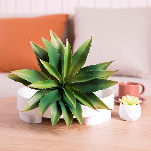 Miniatura 6 de Veryhome Plantas suculentas artificiales de aloe, suculentas artificiales grandes de 12.5 pulgadas sin maceta, decoración de vegetación artesanal