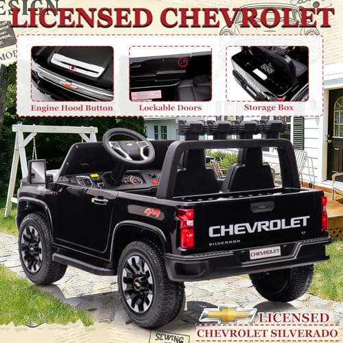 Image of 2 Seater 24V Ride On Toys Licensed Chevry Silverado Ride On Truck, Black