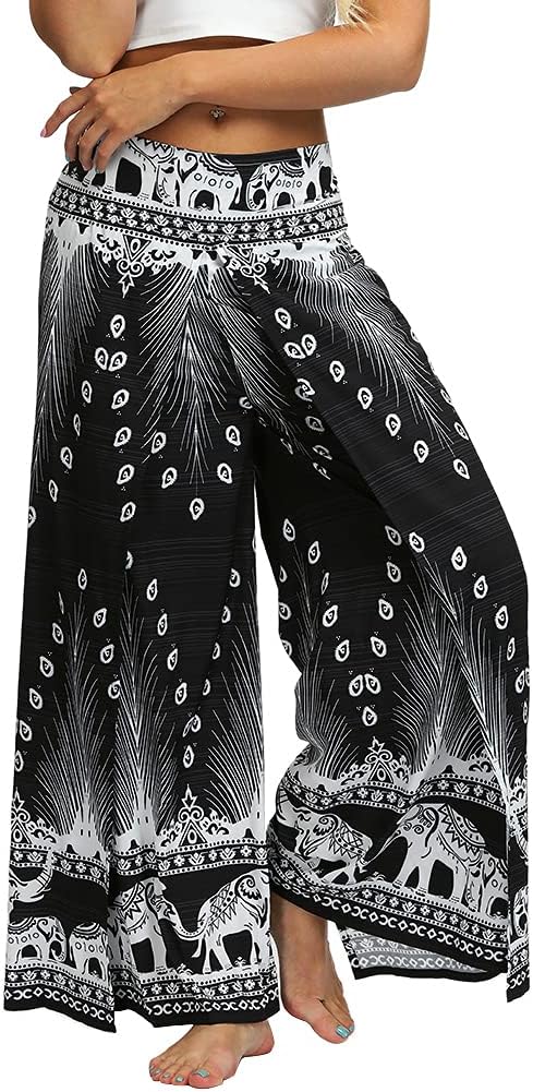 Ainuno Boho Pants Wide Leg Palazzo Pants with Slits for Women Flowy Hippie Pant Thin - Image 3