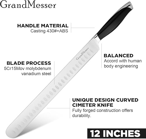 Miniatura 4 de Cuchillo para cortar rebanadas, cuchillo de pechuga de 12 pulgadas, diseño de mango ergonómico, para cortar barbacoa, pavo y jamón, carne asada con