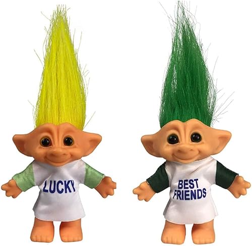 Miniatura 1 de Juego de 2 muñecas Troll vintage, muñeca de la suerte cromática adorable para colecciones, proyectos escolares, artes y manualidades, recuerdos de