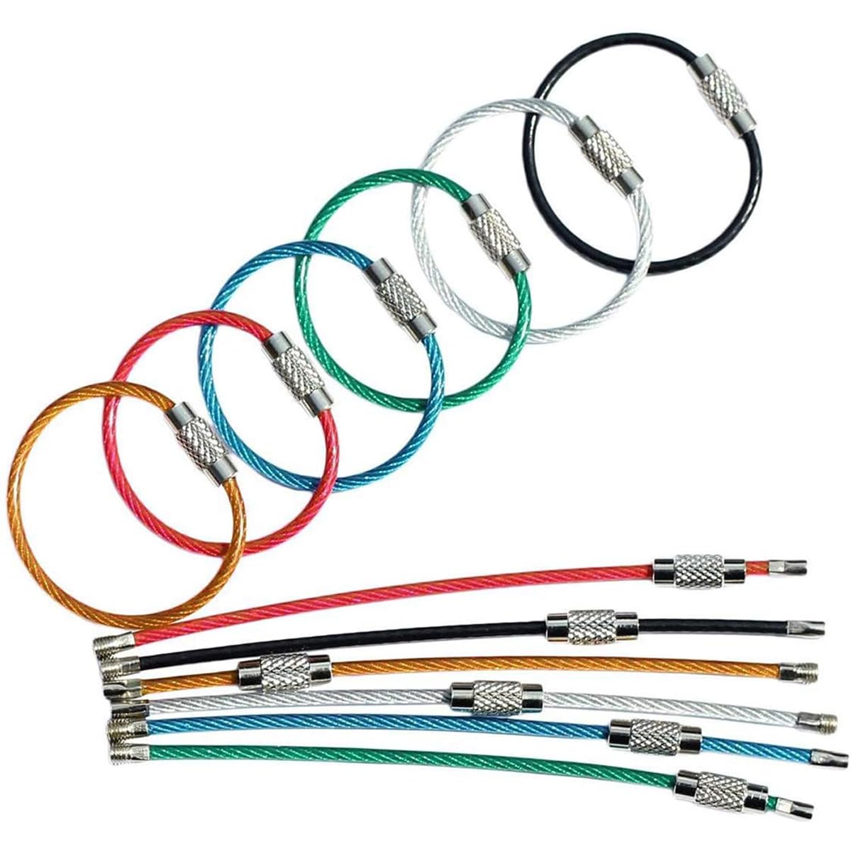 30 Portachiavi In Acciaio Inox Con Rivestimento Nylon - Anelli Da 2x100mm In 6 Colori, Per Escursionismo E Bagagli