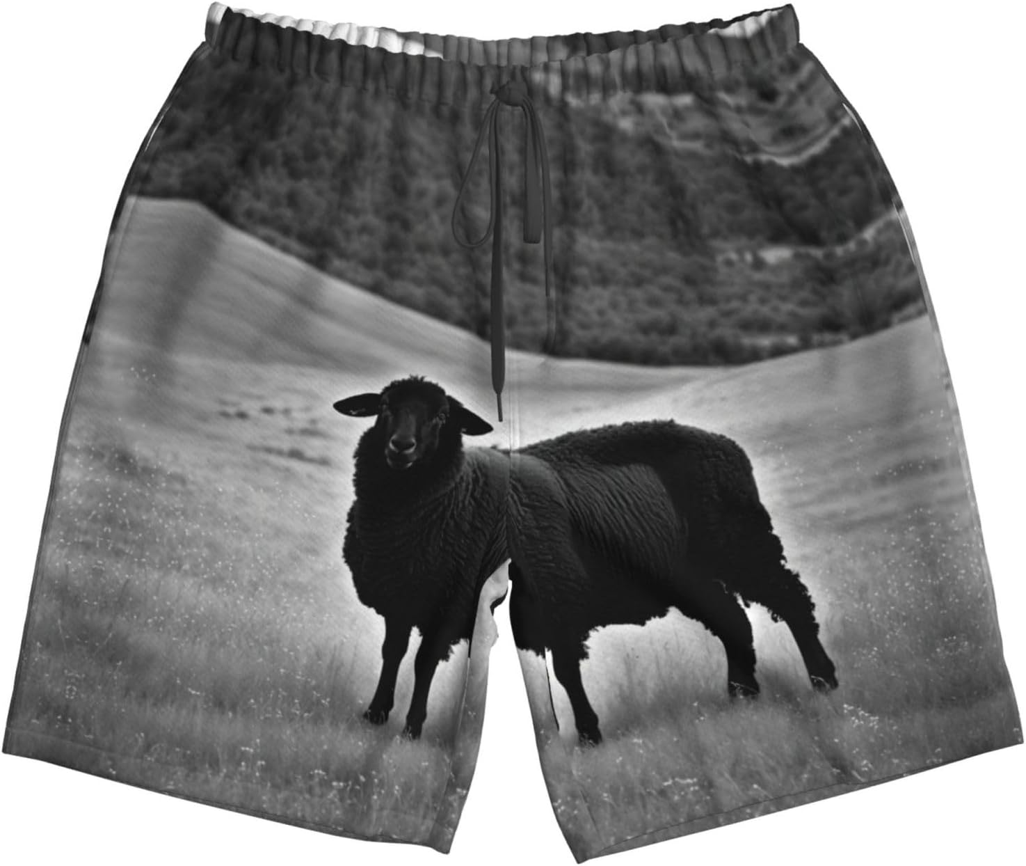 Cute Sheep Lamb Print Men's Quick-Drying Shorts Casual Beach Pants Stretch Waist Shorts and Pockets