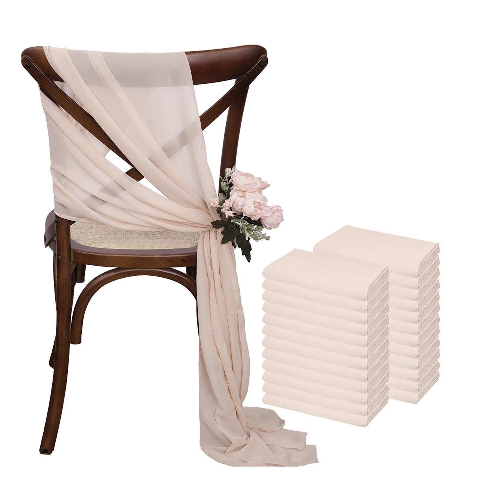 Stuhlschleifen 24 Stück 17x275cm Chiffon Stuhlschärpen 12er Set Salbeigrün Stuhlschärpen Hochzeit Stuhlhussen Band Hochzeitsfeier Gang Stuhl Dekor(Beige)
